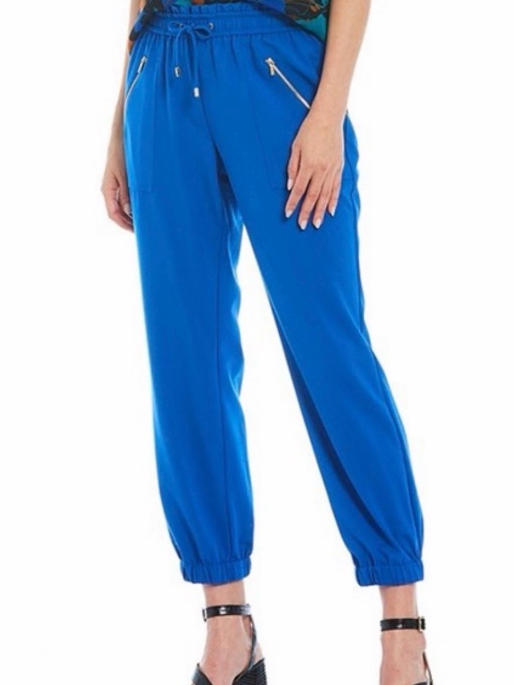 Womens Calvin Klein Royal Blue Drawstring Pants w/Closed Leg & Gold Zip Pocket